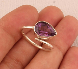 แหวนเงินสเตอร์ลิงประดับพลอยอเมทิสต์ทรงหยดน้ำทำด้วยมือปรับได้925ดีไซน์ไม่เหมือนใครของขวัญ - Product Image 6