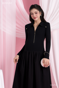 Robe de maternité B2 MUM V1474, écologique, respirante, en spandex/polyester, jupe évasée, tissu coupe-vent, fermeture éclair sur la poitrine, col en V - Product Image 5