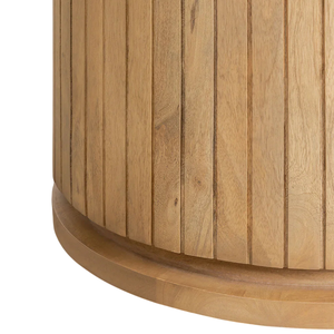 Table de salle à manger de style café, restaurant, cuisine, en bois de manguier massif de forme ronde avec motif de doublure, piédestal en bois en finition naturelle - Product Image 4