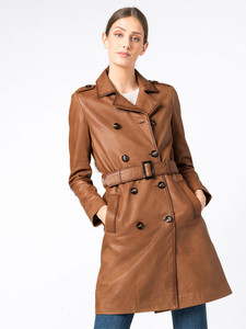 Abrigos de cuero marrón diseños altos moda mujer ropa Popular abrigo invierno OEM personalizado Shell Anti chaquetas imagen larga - Product Image 4