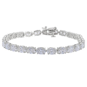 Elegante pulsera chapada en rodio de diamante CVD cultivado en laboratorio de oro blanco de 14 quilates corte ovalado diseño de tenis de cuatro puntas joyería fina de lujo - Product Image 4