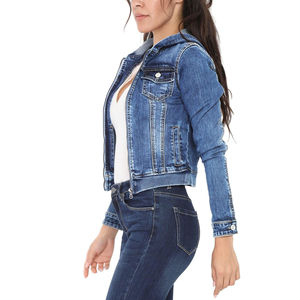 2026 Wholesale Price Women's Cropped Denim <b>Jacket</b> Casual Outwear Wool <b>Lining</b> Blue Long Jean <b>Jacket</b> Cotton Printed Fabric Coat - Product Image 3