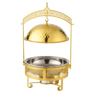 Nuevo Juego de Recipientes para Buffet Redondos de Acero Inoxidable Dorado, Calentador de Alimentos con Tapa Colgante Tipo Domo para Hotel, Restaurante y Catering - Product Image 5
