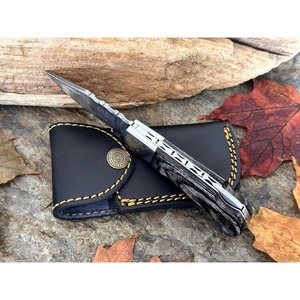 Couteau de poche de style nouveau sur mesure en acier damas couteaux pliants de camping en plein air manche en bois couteau tactique avec gaine - Product Image 3