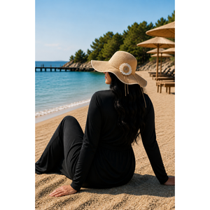 Sombrero de Playa de Paja Panamá con Detalles Florales para Niños, Visera Flexible Hecha de Rafia Natural con Estampado de Piel para Fiestas y Visitas a la Playa - Product Image 1