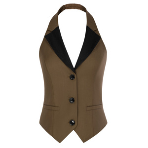 <span class=keywords><strong>Belle</strong></span> Poque vente en gros femmes Vintage contraste couleur gilet revers cranté dos nu femmes gilets et gilets - Product Image 4
