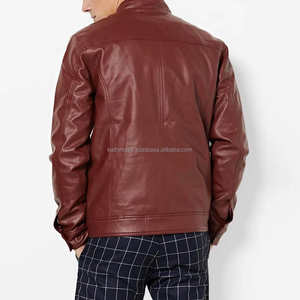 แจ็กเก็ตหนังพอดีตัวสำหรับผู้ชายเบอร์กันดีมีปกตั้งและมีกระเป๋าซิปเหมาะสำหรับเสื้อผ้าลำลองแบบสมาร์ท - Product Image 3