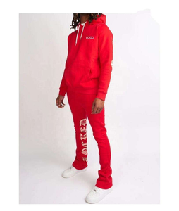 Survêtements en coton OEM pour hommes, sweat à capuche en molleton surdimensionné, ensembles de jogging imprimés patchwork avec pantalon évasé empilé pour l'hiver - Product Image 6