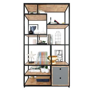 Étagère en fer sur pied avec armoire inférieure 100x30x180cm, rangement multifonctionnel pour salon KTB68076 - Product Image 1