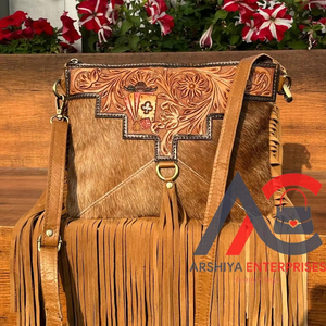 Best Seller 2024 Bolso de hombro de cuero con flecos-Marrón-Bolso cruzado occidental-Monedero de lujo-Bolso bohemio West para mujer - Product Image 1