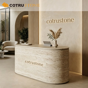 Bancone Reception Personalizzato in Lussuoso Marmo Travertino per Hotel di Lusso, Boutique, Saloni, Lobby e Uffici - Product Image 2