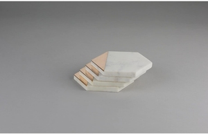 Posavasos elegantes de piedra de mármol blanco natural hechos a mano de latón Metal Chip pegado elegante juego de cuatro piezas para el hogar o la oficina - Product Image 3