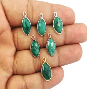 Emerald Stone <b>Bail</b> Marquise Shape Silver 925 Bezel Gold Plated Gemstone <b>Pendant</b> - Product Image 3