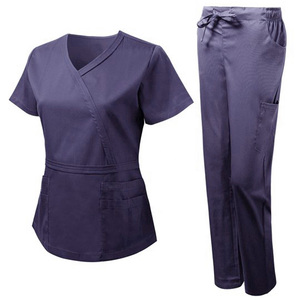 Uniforme médico de enfermera para mujer, traje cómodo de verano con pantalones de lona, color sólido personalizado, 3XL - Product Image 4