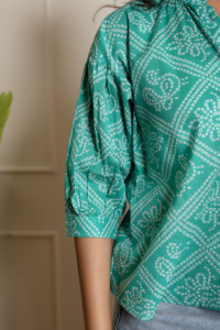 RANG MALHAR BANDHEJ bleu sarcelle 100% coton surdimensionné coupe ample haut Western pour femmes décontracté imprimé Style bouton imprimé débardeur - Product Image 5
