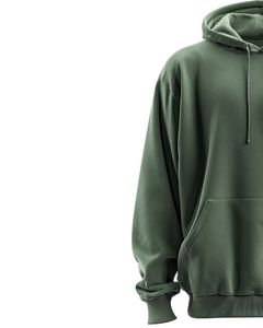 Sudadera con capucha verde oliva de gran tamaño para hombre con bolsillo canguro diseño de hombro caído ropa de calle informal de lana suave - Product Image 3