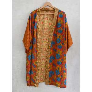 Kimono de Seda de Lujo para Mujer, Talla Grande, Informal, Otoñal, Largo hasta la Rodilla, Transpirable, con Estampado Floral, Ropa de Dormir - Product Image 2