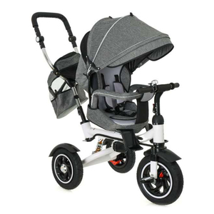 Tricycle gris durable bébé push vélo v3 avec harnais de sécurité siège réglable roues lisses poignée de direction parent et extérieur - Product Image 3