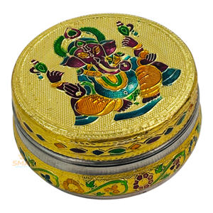 Meenakari Dibba redondo chapado en oro de acero inoxidable para decoración del hogar y regalos - Product Image 4