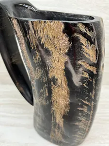 Taza de cuerno de búfalo de agua de estilo náutico vikingo hecha a mano, taza de café de Navidad, Ágata tallada, piel Natural pulida para Navidad - Product Image 3