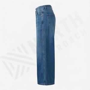 <b>Women's</b> <b>Summer</b> Mid Vintage <b>Jeans</b> Pockets Elastic Waist Wide Leg Denim Pants Straight Wash Breathable Loose Fit Casual Style - Product Image 3