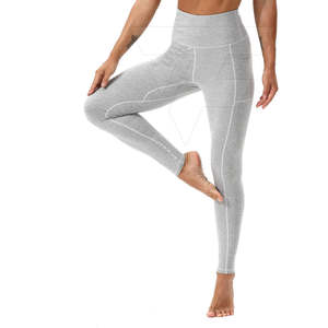กางเกงออกกำลังกายเอวสูงสำหรับผู้หญิงเลกกิ้งผ้าสแปนเด็กซ์โพลีเอสเตอร์ปรับแต่งโลโก้ได้ตามต้องการพร้อมแถบรัดเอวยางยืดและลายพื้น - Product Image 5