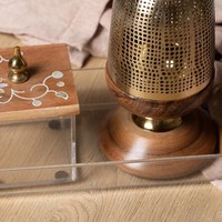 Brûleur à encens en bois MOP arabe le plus vendu, avec dôme doré gravé et plateau en acrylique, base en fer, cadeau Ramadan Aïd pour le Moyen-Orient
