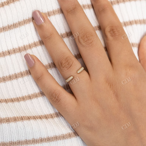 Lab Grown Diamond 14K Yellow Gold Microset Open Shank <b>Thin</b> Stackable Matching Wedding Bands <b>Ring</b> Best Birthday Gift for Parties - Product Image 6