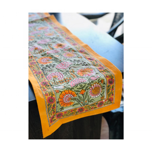 GOTS Certified 100% Cotton Sustainable 72 Inch 250g <b>Table</b> <b>Runner</b> Modern Embroidered Scandinavian Mustard Border <b>Weddings</b> - Product Image 4