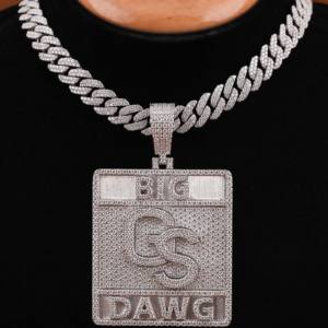 Collar con Colgante Cuadrado de Moissanita Personalizado, Joyería Hip Hop de Moda, Colgantes de Plata de Ley Personalizados - Product Image 3