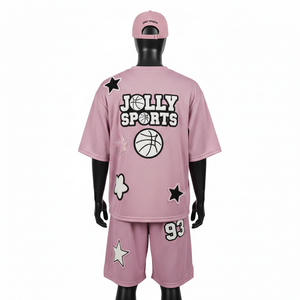 Ensemble short de basket-ball pour homme, tissu en maille polyester de haute qualité, rose clair, vêtements de sport avec logo personnalisé, ensemble short pour homme - Product Image 2