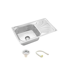 Fregadero de cocina de un solo cuenco con escurridor Cocina de acero inoxidable Acabado brillante con acoplamiento de tubería de desagüe - Product Image 1