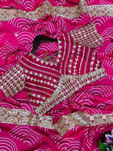 Lehenga Choli en soie de maslin rose de haute qualité avec chemisier brodé Banglori lourd et Dupatta pour les fêtes et les mariages - Product Image 5