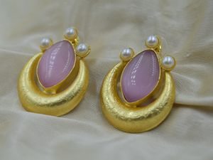 Pendientes chapados en oro de piedra de latón de última tendencia, Pendientes chapados en oro de 18 quilates, joyería de moda para mujer, pendientes para mujer - Product Image 2