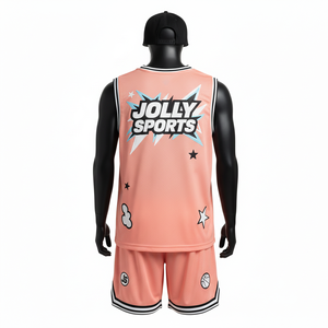 Conjunto de pantalones cortos de baloncesto para hombre, premium, 180 GSM, malla de poliéster transpirable, color melocotón, sublimación, logotipo personalizado. - Product Image 2