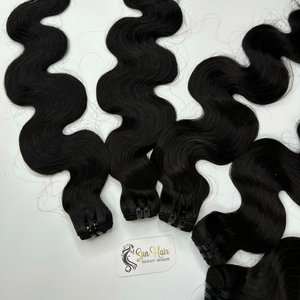 100% Extensions de cheveux humains Remy vietnamiens crus de haute qualité couleur naturelle corps ondulé 12-26 pouces pleine cuticule alignée Double trame - Product Image 5
