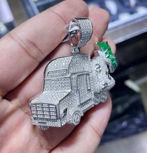Pendentif argent glacé camion argent 925 avec diamants moissanite taille ronde plaqué rhodium Hip Hop bijoux fins pendentifs et breloques - Product Image 3