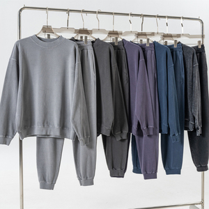 Conjunto de Sudadera de Cuello Redondo y Pantalones Deportivos de Algodón 100% de Alta Calidad, Estilo Urbano, Lavado Ácido Desgastado, Transpirable y de Secado Rápido - Product Image 1