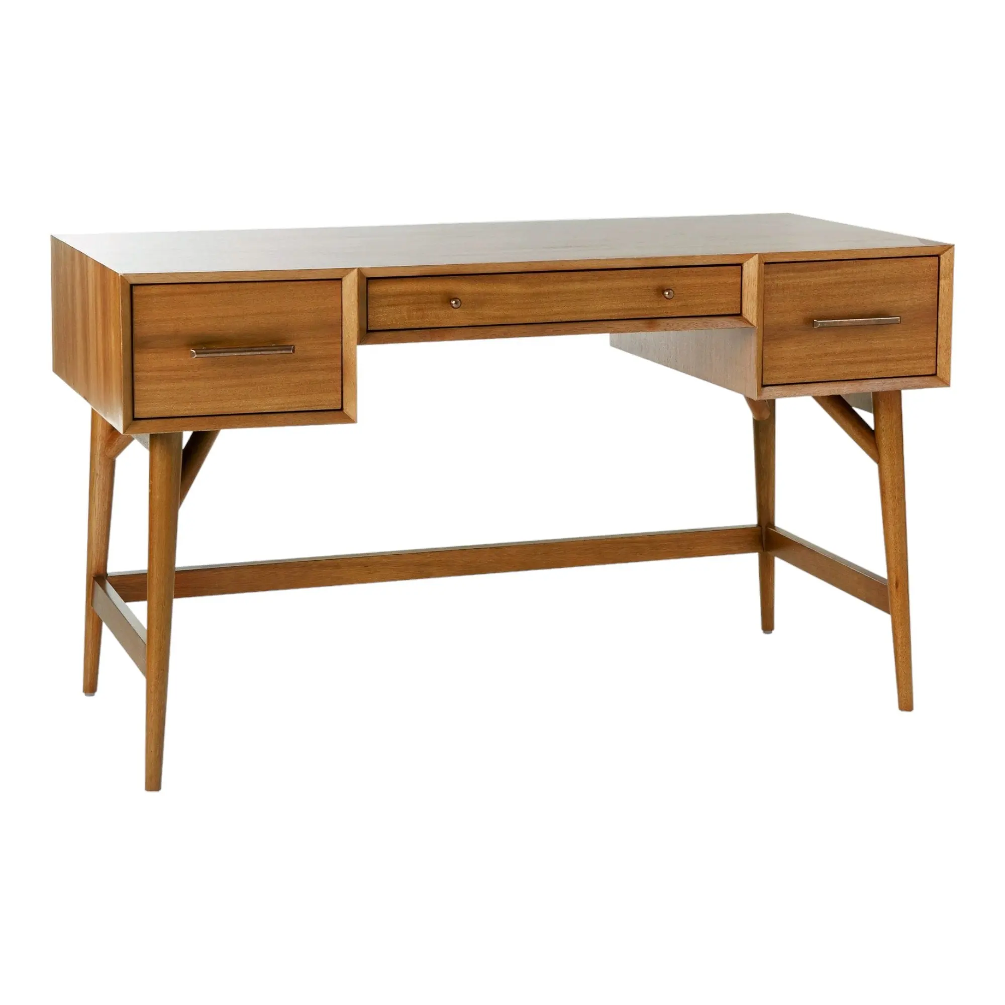 Meja kantor pertengahan abad sederhana kayu jati Solid finishing alami dengan tiga lemari