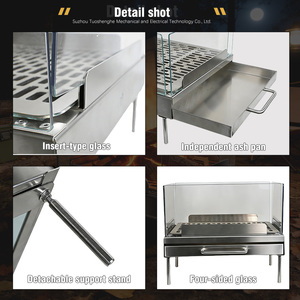 360 °   Brasero panoramique en acier inoxydable avec protection contre le vent en verre trempé sur quatre côtés, foyer extérieur portable avec cendrier extractible. - Product Image 2