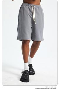 2025 nouveau poids lourd 100% coton hommes Shorts grands garçons Style décontracté couleur unie épais et respirant coupe ample tricoté cordon - Product Image 2