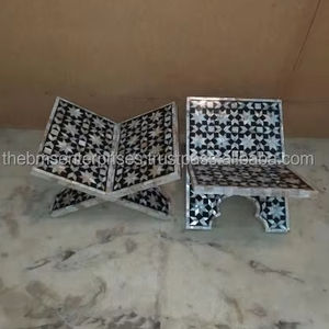 Soporte para Corán con Incrustaciones de Nácar Hecho a Mano, Soporte para Mushaf de Concha Marina, Soporte Decorativo para Libros Sagrados en Blanco y Negro - Product Image 6