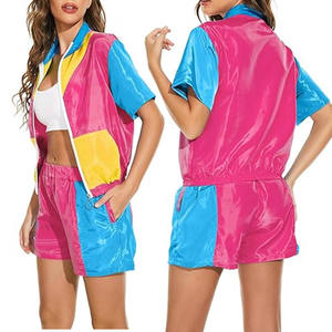 Women Windbreaker Shorts Set Breathable Windproof Color Block 2 Piece Summer Athletic Outfit Tracksuit Short Sleeve Sportswear - Product Image 5