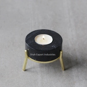 Modern Round <b>Black</b> Marble Decorative <b>Candle</b> <b>Holder</b> With Golden Metal Frame <b>Pillar</b> <b>Candle</b> Stand for Home Decoration - Product Image 5