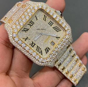 Reloj de Lujo de Acero Inoxidable Cuadrado con Moissanita y Diamantes, Estilo Hip Hop, Números Romanos, Dorado Antiguo, Automático, Correa de 20mm, Esfera de Cristal - Product Image 2