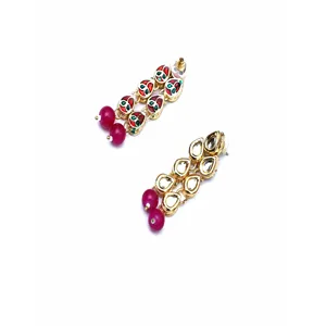 Conjunto de Collar Largo Aqua Kundan, Chapado en Oro Fino, Joyería en Oro Rosa, Diamante Corte Esmeralda con Perla de Agua Dulce para Bodas y Fiestas - Product Image 4