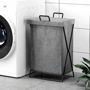 Hua Cheng Laundry Basket Gray Fabric Foldable Storage <b>Hamper</b> For Bathroom Use - Product Image 1