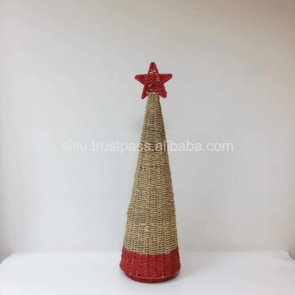 Hot Selling Indoor Seagrass Christmas Tree Handmade for Home Decorations; Wholesale Merry Christmas Cheap Price