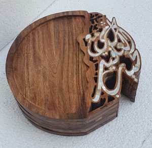 Plateau en bois d'acacia tendance avec incrustation de nacre et plateau à chocolat, plat de service écologique, finition polie, cadeau d'affaires - Product Image 4