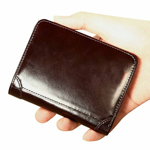 <b>Men's</b> Genuine Leather Slim <b>Wallet</b> With Striped Lining Fold Closure Card Holder Short Length Minimalist Design - Product Image 5